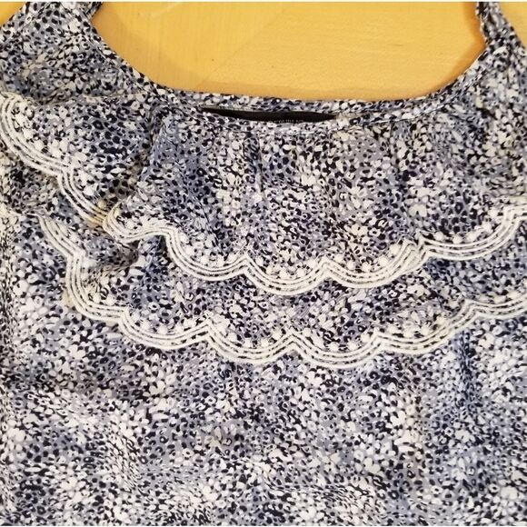 NWT! Banana Republic Blue White Mottled Print Scalloped Ruffle Tank Petite Small - Picture 6 of 9